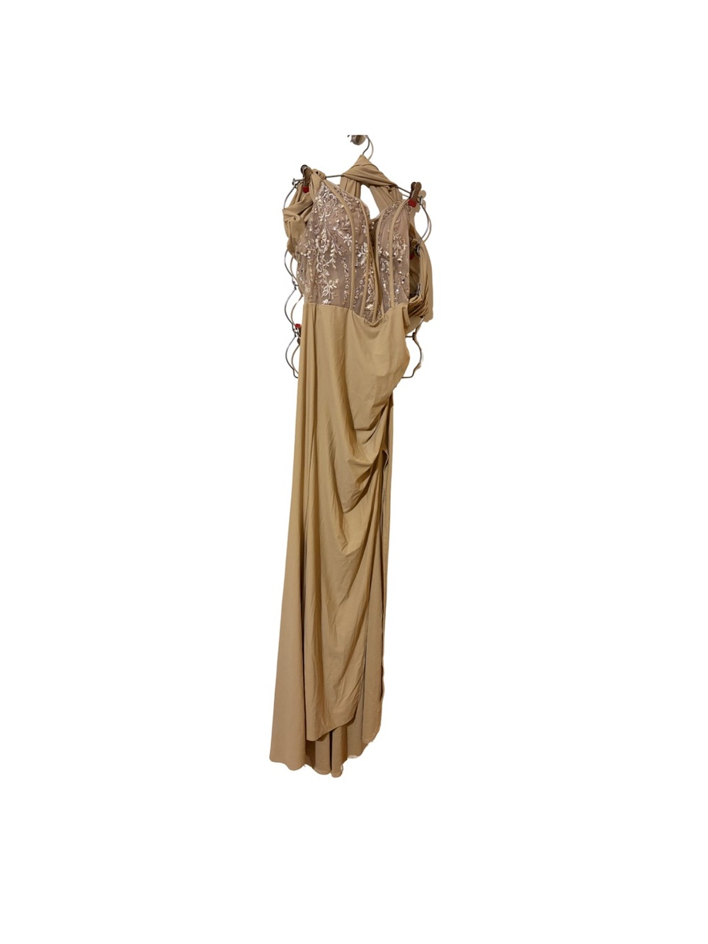 Embellished Evening Gown in Tan